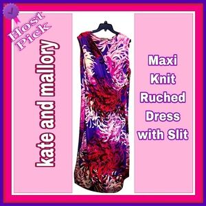 Kate and Mallory Sleeveless Faux Wrap Radiant Floral Knit Maxi with Side Slit 1x